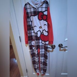 Hello Kitty Blanket Sleeper Union Suit PLAID BOW BLACK WHITE BEAR  Kids Size L